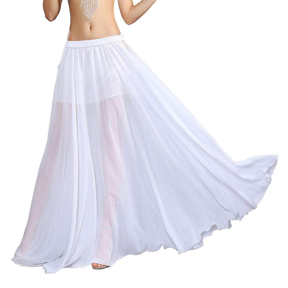 ROYAL SMEELA Sexy Bauchtanzrock für Damen Aushöhlen Bauchtanzröcke Frauen bauchtänzer Kostüm Weiss Bauchtanz Chiffon Rock Bauchtanz Kostuem orientalischer Tanz Rock Damen Kleidung Fuer den Bauchtanz