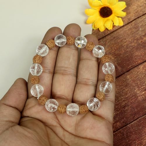 Image of Reiki Crystal Products Certified Natural Crystal Stone Diamond Cut /Faceted 10 mm Beads Bracelet for Men & Women | Reiki Charged Gemstone Jewellery | Multiple Stone Variants Available