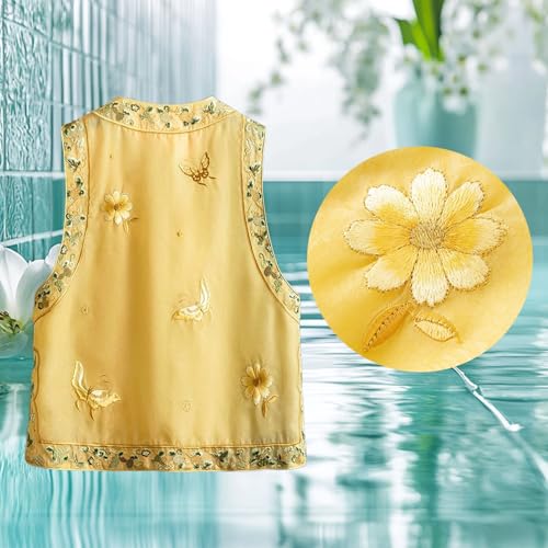 Chaleco amarillo HangErFeng de seda bordado elegancia tradicional 3