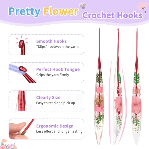 Image of Coopay Crochet Hook Set, 9 PCS Crochet Hooks with Case (2.0mm-6.0mm), Floral Resin Grips - Beautiful & Ergonomic, Great for Crocheting Blankets, Dolls, Shawls, Hats, Scarves (B-J)