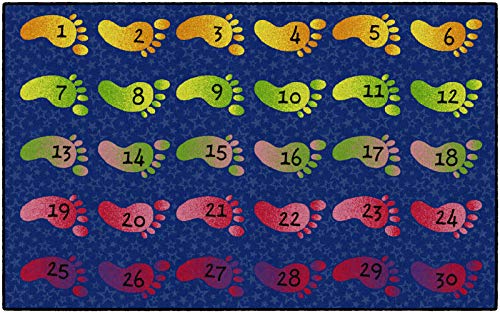 Flagship Carpets Counting Feet Rainbow Numbers Educational Rug for Classroom Carpet or At Home Educational Learning Area, Playroom, Kid's Bedroom Mat, 5' x 8', Blue/Multi-Color