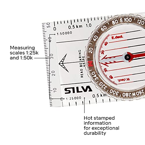 Silva Outdoor Compass, Classic, Brújula pequeña para principiantes y niños, escalas de mapa 1:25k y 1:50k, caja giratoria, brújula para senderismo y caminata, mini brújula miniatura 3