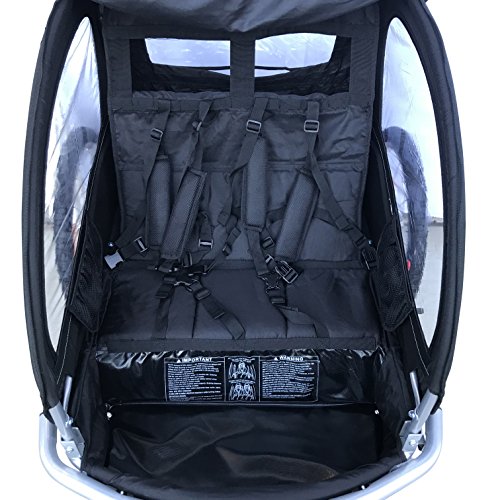 Image of Booyah Strollers 3 in 1 Double Child Baby Bike Bicycle Trailer, Jogger, Stroller with Suspension| 88 lb Capacity | Helmet-Friendly Design, Ventilation, and Storage