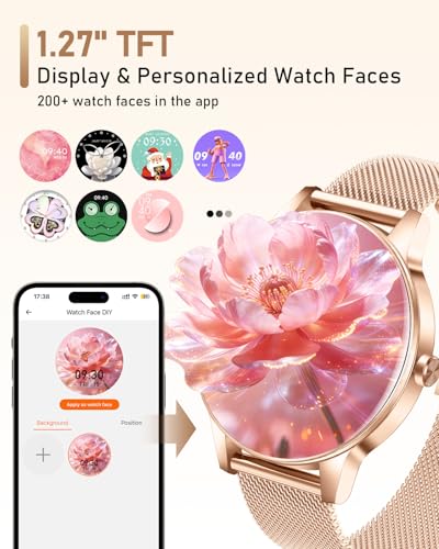 Image of Smart Watch for Women, 1.27'' TFT Fitness Watch With Bluetooth Answer /Make Call,24H Heart Rate /SpO2 /Sleep Monitor /Menstrual Cycle /120+ Sports Fitness Tracker for iPhone Android iOS(4 Straps,Rose Gold)