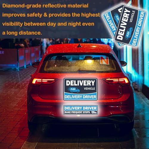 Image of 4 Pack Heavy Duty Flex Delivery Driver Car Magnets, Reflective Caution Frequent Stops Magnetic Signs, Flex Driver Accessories Decal Bumper Stickers