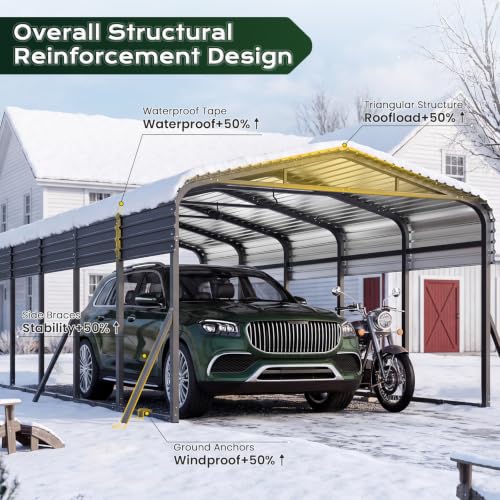 Image of Jocoevol 12x25FT Metal Carport, Heavy Duty Car Garage for Car, Boats Truck | Reinforced Support Rods and Windproof Ground Anchors, All-Weather Multi-Use Outdoor Shelter Outdoor Storage Canopy