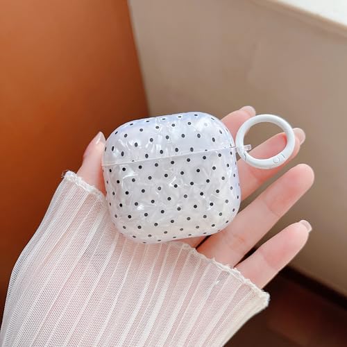 Image of MINSCOSE for Cute Glitter AirPods 4 Case,Retro Shell Pattern Polka Dot Aesthetics Design with Trendy Keychain Ring,Soft TPU Protective Cover with Cleaner Kit for AirPods 4-White