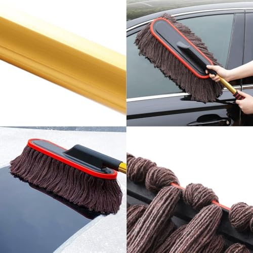 Image of TAKAVU Car Duster with Telescopic Handle for Car Cleaning, Super Soft Cotton Microfiber Dust Brush for Car Exterior Interior Cleaning, Scratch Free Cleaning Tool for Cars SUV Truck Home