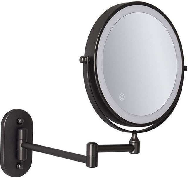 USB Rechargeable Bathroom Mirrors Wall Mounted Makeup Mirror Black, Upgrade 0.5h Auto Off LED Shaving Mirror 1X/5X Magnifying Double Sided 360° Swivel Extendable, 8inch