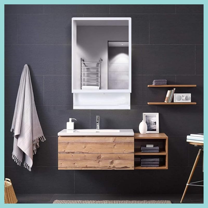 Image of Luxury Bathroom Cabinet with Mirror| Crafted from Premium ABS | Great Looking & Impressive | Durable & Heavy | Multi-Level Storage and Hidden Toothbrush Holder | Makeup Accessories Organizer