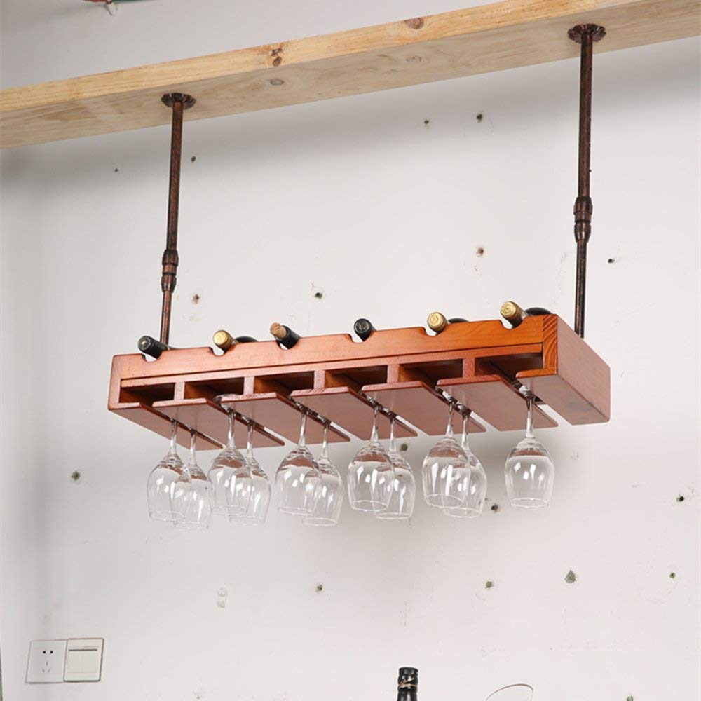 MU Porte-Bouteilles de Restaurant, Porte-Bouteilles de vin décoratif, Porte-Bouteilles Porte-Verre en Bois Massif, Barre Suspendue permettant de remplir n'importe Quel Espace
