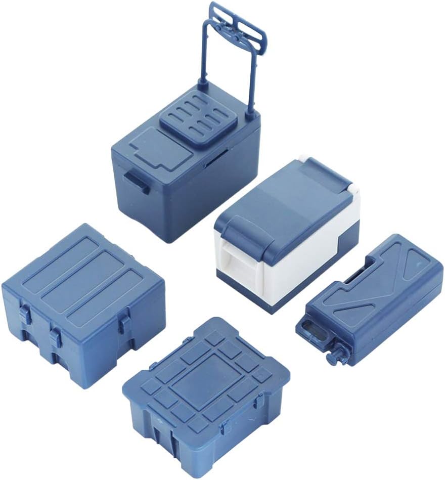 5PCS RC Car Simulation Decorative Accessories Fishing Box, Fuel Tank, Toolbox, Car Refrigerator, Medical Box for 1/10 1/8 Scale RC Crawler Car SCX10 D90 TF2 TRX4 (Blue)