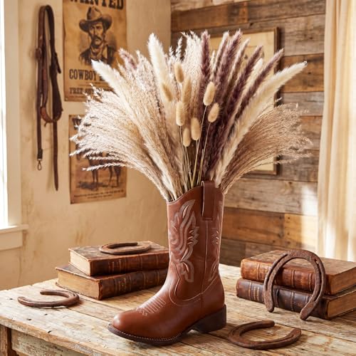 Acellegic 42 Pcs 12 Inch Cowboy Boot Vase Western Cowboy Boots Centerpiece Faux Leather Cowgirl Boot Table Decor Western Country Rustic Accent Vase with Pampas Grass for Home Wedding Party Decor