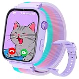 Smartwatch für Kinder, 4G GPS Kinder Smartwatch Uhr Telefon Video und Voice Smart Familienchat SMS WIFI, SOS Sport Schrittzähler Spiele, Kindergeschenke Armbanduhr Uhr für ab 4 Jahren, Violett