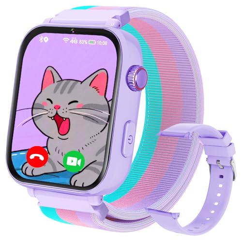 #VerdientProvisionen<br>Smartwatch für Kinder 4G GPS Kinder Smartwatch Uhr Telefon Video und Voice Smart Familienchat SMS WIFI SOS Sport Schrittzähler Spiele Kindergeschenke Armbanduhr Uhr für ab 4 Jahren Violett