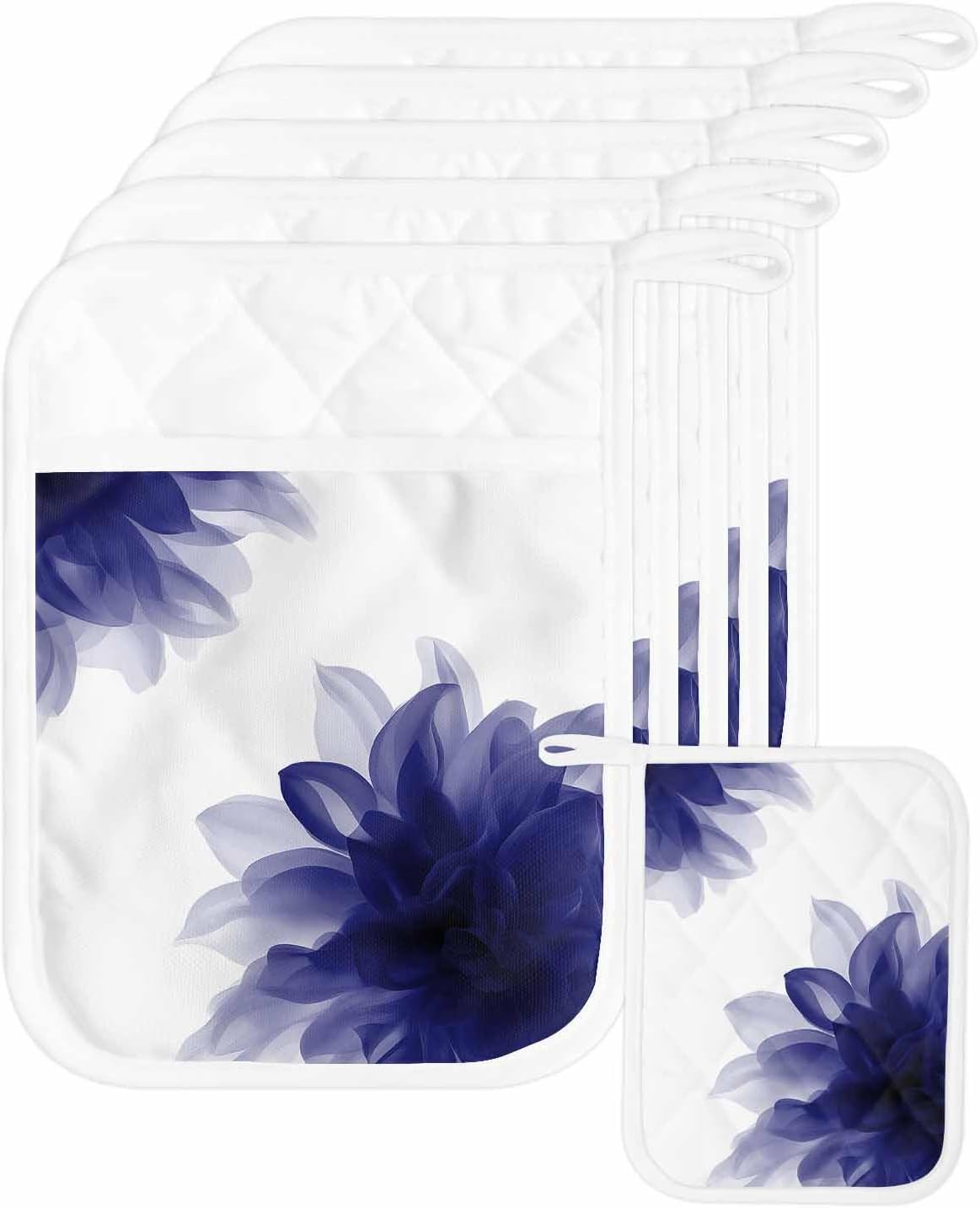 4PCS Pot Holders with Pocket for Kitchen, Sage Green Pot Holder Set Heat Insulation Potholders, Boho Modern Floral Abstract Ombre Leaf White Oven Mitts Hot Pads for Baking Cooking Barbecue