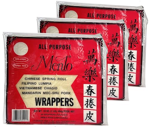 Menlo Wrappers Lumpia Wrapper Spring Roll Wrapper Egg Roll Wrapper 3 Packs (16 oz per pack) 30...