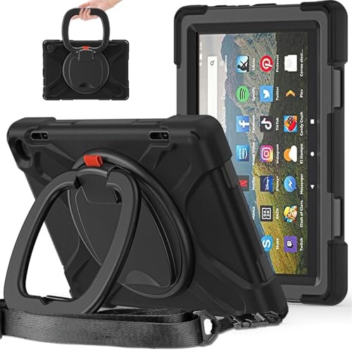 Housse Amazon Fire HD 8 Plus JZ avec poignée rotative et protection robuste noire