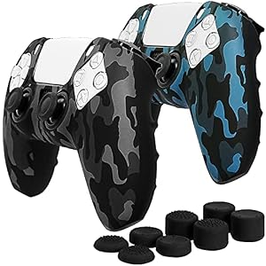 Fosmon Anti-Rutsch Schutzhülle Kompatibel Mit Sony PS5 DualSense Controller (2 Stück – Camo Schwarz/Grün), Anti-Schweiß Controller Silikon Hülle Skin Case mit 8 x Pro Thumbsticks Thumb Grips
