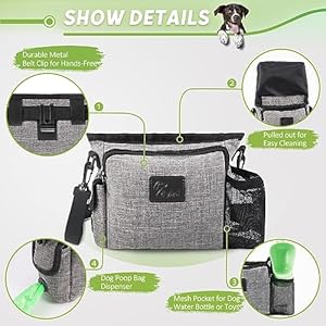 Massive Canine Deal with Pouch for Coaching with Magnetic Closure, Transportable Canine Strolling Fanny Pack Constructed-in Poop Bag Dispenser and A number of Pockets, Consists of Waist Belt Clip, Adjustable Shoulder Strap (Gray)