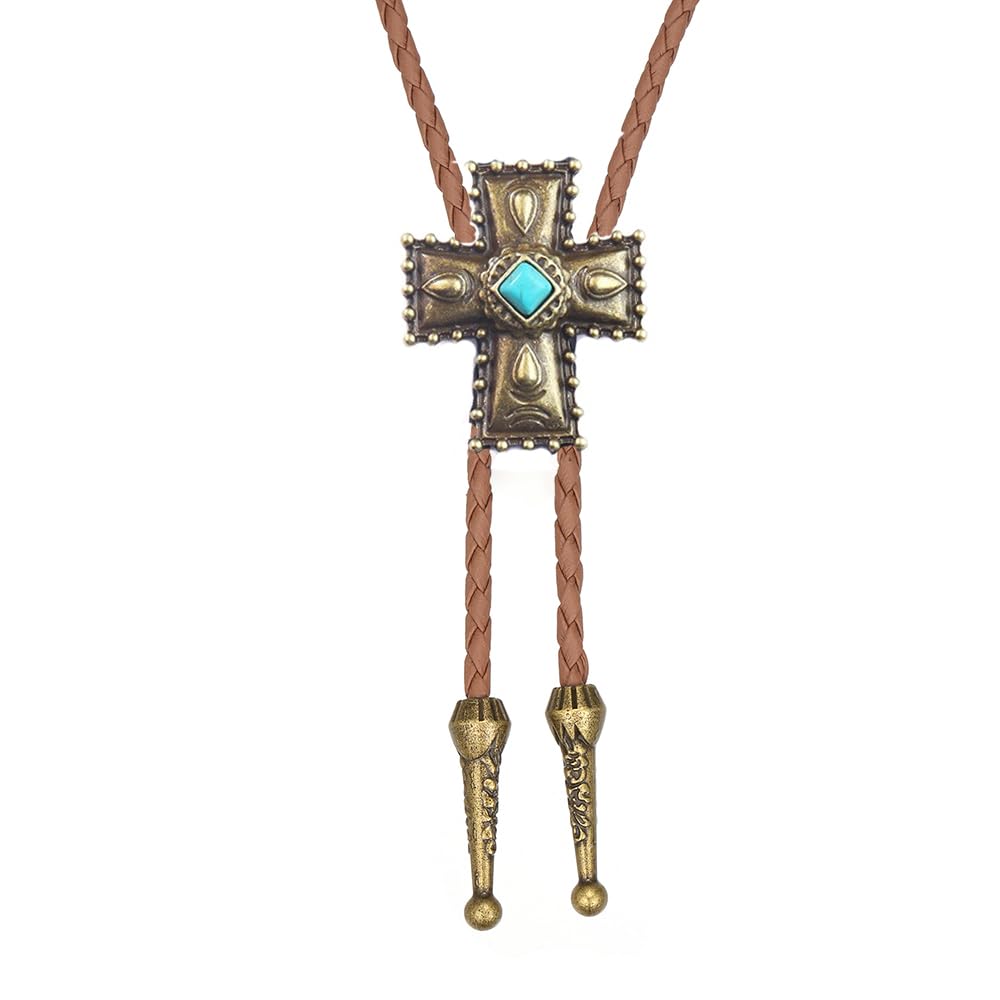 Joxevyia Bolo Tie for Men Vintage Cow Skull Leather Rope Western Cowboy Necktie Vintage Bola Tie Gift for Him