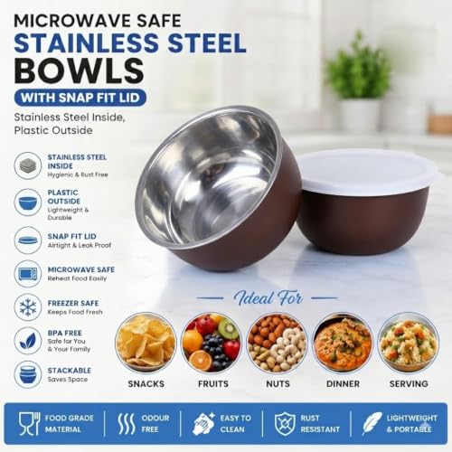Image of Zaib Stainless Steel Microwave Safe Serving Bowl 500 ml, 14 cm