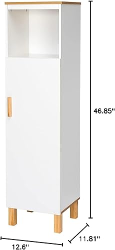 Miniatura 3 de be current Armario alto, gabinete de torre de almacenamiento de baño con estantes ajustables y puerta de armario, organizador de ahorro de espacio,