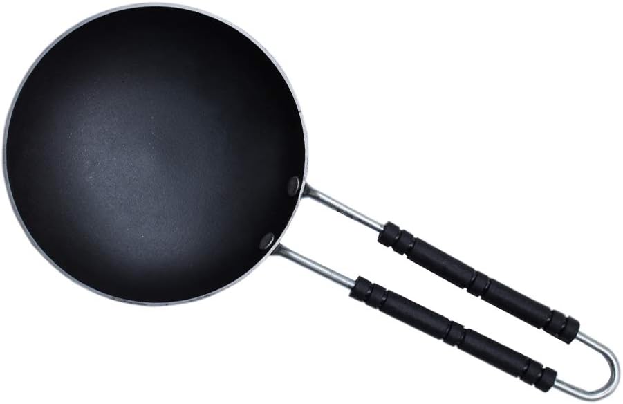 Nakshathra Iron Tadka Pan/Fry Pan/thalipu karandi with Wire Handle (Black, 6 inch, 15cm, Thickness 750g)