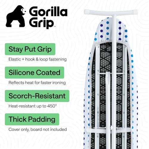 Image of Gorilla Grip Reflective Silicone Ironing Board Cover, 15x54 Inch, Hook and Loop Fastener Straps, Large and Standard Boards, Pads Resist Scorching and Staining, Elastic Edge, Thick Padding, Blue Dots