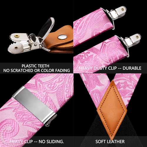 Image of Barry.Wang Men Suspender Set with Necktie Elastic Y Type Heavy Duty 6 Clips Braces Tie Handkerchief Cufflink Pin 6PCS
