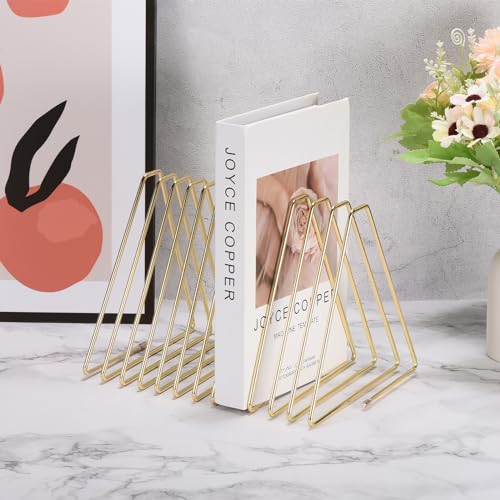 PATIKIL Triangle Desktop Holder Rack, 11 Slots Metal Wire Stand for Vinyl Record Album Magazine Book File Organizer, Golden Tone - Cosy Home Interiors PATIKIL Triangle Desktop Holder Rack, 11 Slots Metal Wire Stand for Vinyl Record Album Magazine Book File Organizer, Golden Tone - Image 5