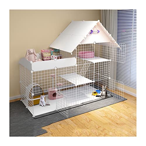 猫 ケージ 大型 キャットケージ収納型 折り畳み式 3段 多頭飼い 広々 簡単組み立て ハンモック付き キャットハウス 保護 脱走防止 猫ケージ ペットケージ フリースペース組織複数の猫のための猫のケージ (Color : White)