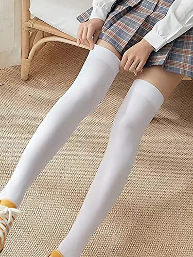 SHENHE Women's Opaque Thigh High Stockings Over The Knee Tube Socks Leg Warmers White One Size2