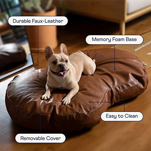 Paw Brands Pupcloud Faux Leather Memory Foam Dog Bed - Luxury Pet Bed - Bourbon #TOP1