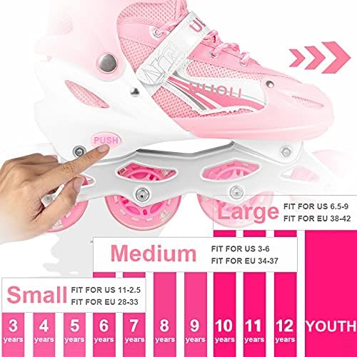 Adjustable Inline Skates for Kids with Light Up Wheels, ULIOLI Out Door Roller Blades with Full Flashing Wheels, Adults Roller Skates for Beginners Boys and Girls (Size S-M-L)