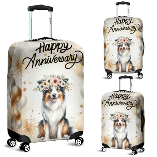 Happy Anniversary Border Collie Celebrates Wedding Love Family Party Travel Luggage Cover Borders Dog Lovers Gifts Idea Suitcase Dust Protective Decor - 0152