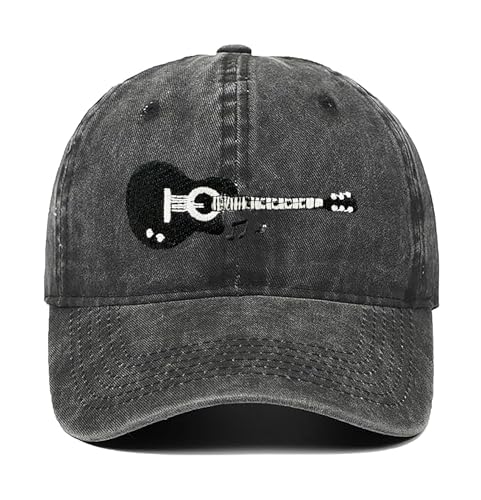 Acoustic Guitar Music Note Embroidered Vintage Washed Baseball Cap Adjustable Unisex Dad Cap