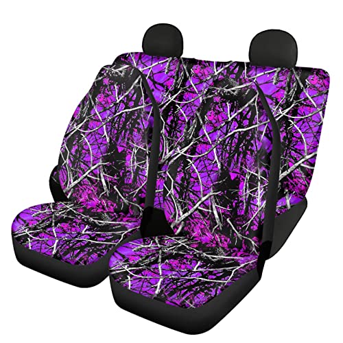 Dreaweet Camo Hunting Forest Auto Seat Covers For Car, Purple Universal Interior Seat Protector Full Set Of Front/Rear Bucket Seat Cover Saddle Blanket, Easy To Remove/Install #TOP24