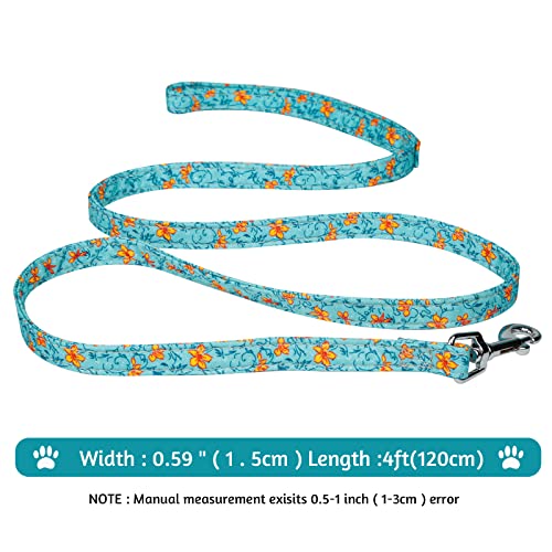 Dog Collar And Leash Set With Flower Bowtie, Including Adjustable Pin Buckle Collars, Detachable Bowtie And Flower, Leash And Dog Tag, For Small Medium Large Dogs (L, Blue Floral) #TOP3