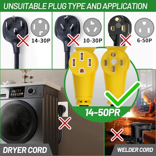 Image of NEMA 14-50P to 14-50R 30 FT 50 Amp RV /EV Extension Cord Outdoor | 30 Foot 4 Prong Heavy Duty RV Power Cord Waterproof with Cable Organizer, STW 50A 125 /250V 6250 /12500W, Yellow, ETL Listed