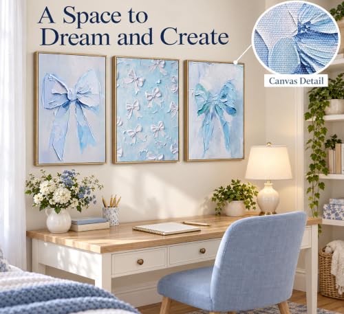 LHEAOED 3Pcs Vintage Trendy Blue Bow Canvas Wall Art Unframed 16x24in by LHEAOED - Used condition - Image 7