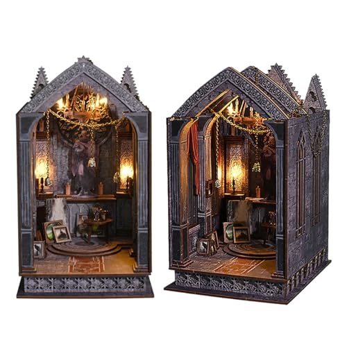 Flever Dollhouse DIY Book Nook Miniature Kit, Bookshelf Insert Decor, 3D Wooden Puzzle Booknook Miniature Kit, Creative Assembled Bookends for Halloween and Chrimas Gift (Quite Night Prayer)