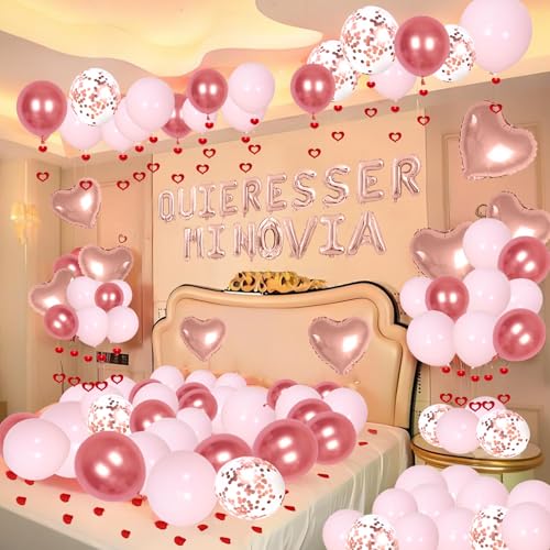 Image of Pink Will You Be My Girlfriend Balloons - Valentines Day Balloons Kit, Pink Heart Balloons with 200pcs Rose Petals, Valentines Day Romantic Decorations Special Night (QUIERES)
