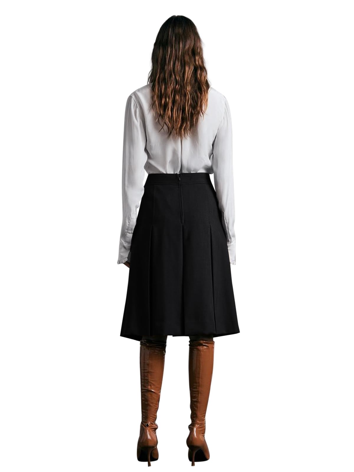 REORIA Damen Knielanger Rock Dicker Faltenrock Hohe Taille Midi Rock Elegant Volltonfarben Röcke
