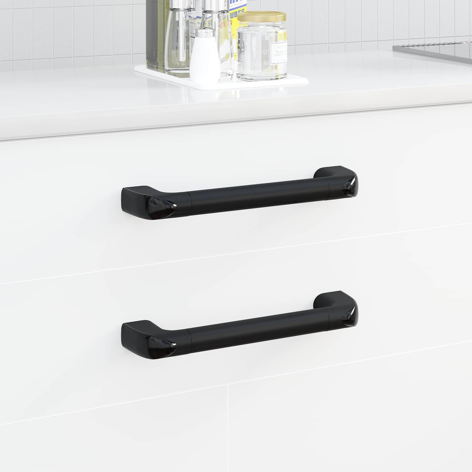 Hothingwell - Asa de aluminio (12 piezas, 380 x 34 x 85 mm), color negro | Forma ergonómica, para armarios y cómodas, acabado mate, uso en interiores