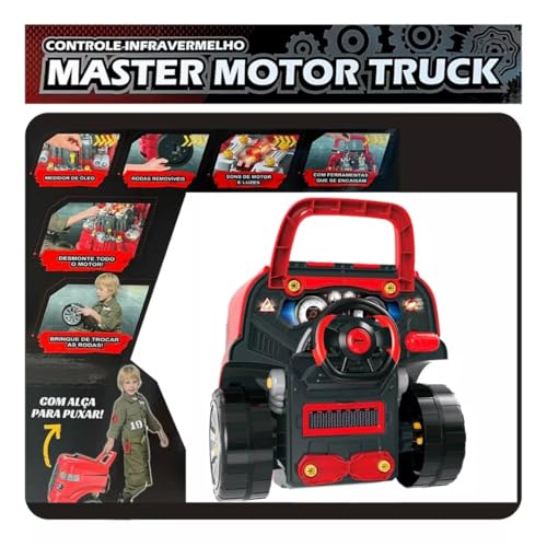 Caminhão Master Motor Truck Simulador Com Volante Luz e Som Infantil Monta e Desmonta Dm Toys