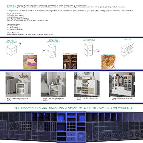 Fusunbao Magic Diy Cube Storage Organizer Stackable Cubles For Home Books Clothes Toy -Modular Cubby Storage System -Office Cubical -Bookcase Closet Wine Rack Cabinet (Pure White-Washed, 1 Layer Cube) #TOP3
