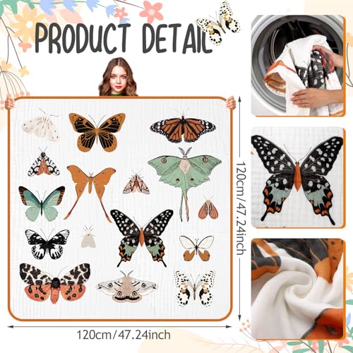 Image of SmoothNovelty Butterfly Muslin Blanket 47 x 47 Inch Warm Soft Cotton Muslin Swaddle Blanket, Boho Nursery Swaddling Wrap Quilt for Girls Bedding Gift, Spring Summer Nap, Crib Bed Sofa Nursery Decor