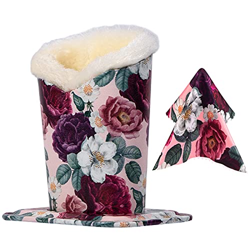 Image of Desk Plush Lined [Anti-scratch] Eyeglasses Holder Stand Protective Glasses Case, Gardenia Flower&cloth, One Size