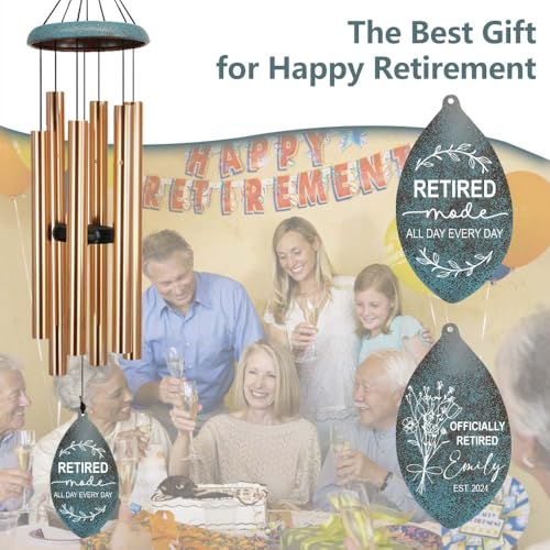 Image of ASTARIN Personalized Happy Retirement Gift, Retirement Wind Chimes for Women Men, 35 inch Large Deep Tone Wind Chime Retire Gifts for Teacher Co-Workers Boss Husband Friends Parents